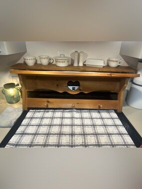 Wooden Shelf with Heart Cutout and Pegs in Natural Brown